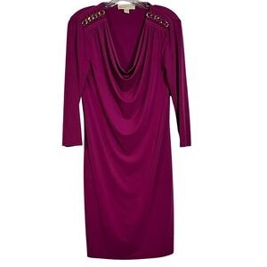 Michael Kors Dress Sz S Purple Chain Detail Cowl Neck 3/4‎ Sleeve (3057)